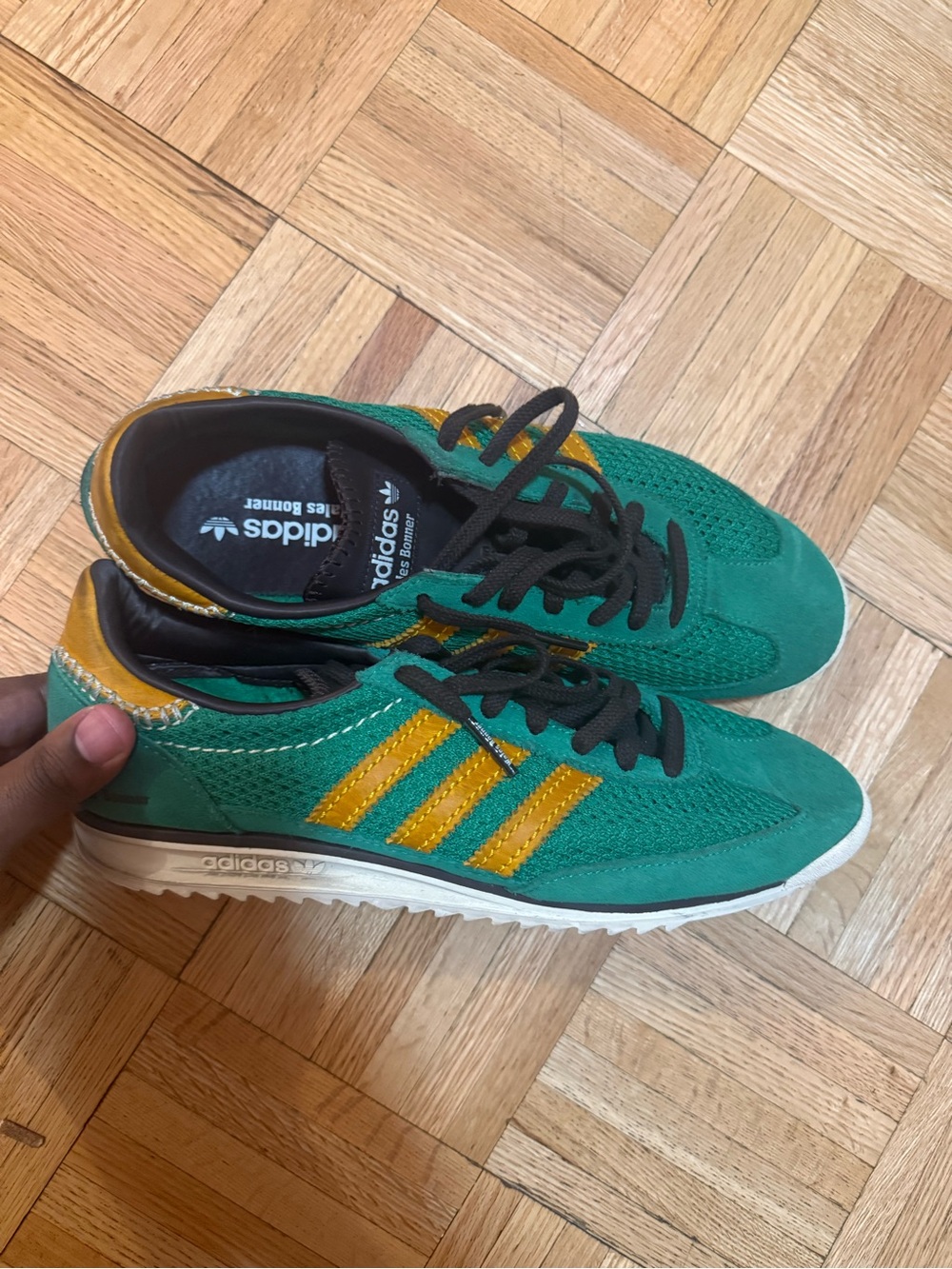 Mens adidas Wales Bonners Collabe Green with Yellow Stripe SL 72